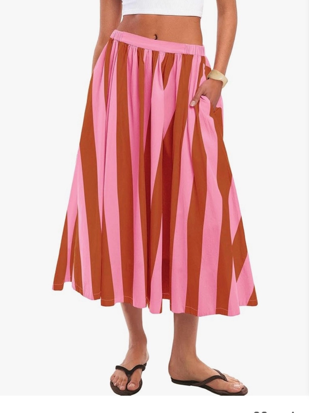 Striped boho chic midi A-line flowy beach skirt small
